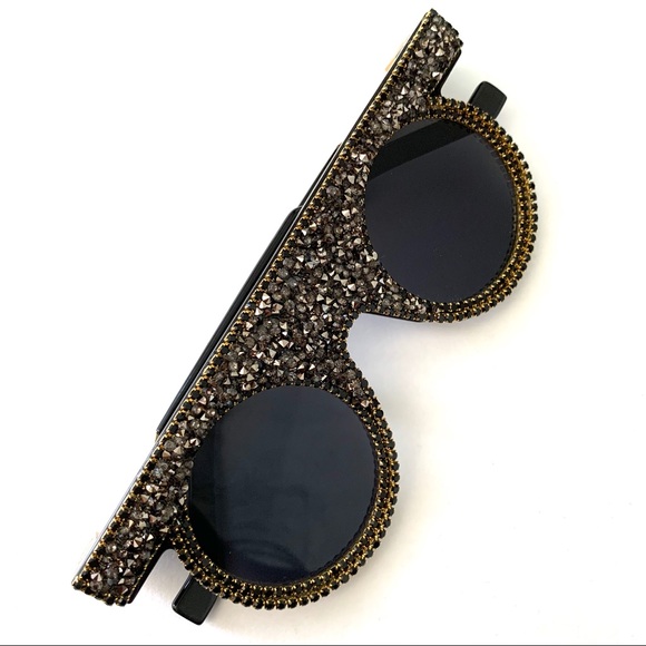 Rhinestone Bling Round steampunk sunglasses - Picture 3 of 6
